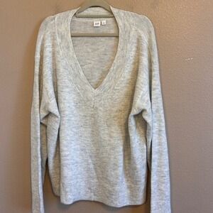 GAP Women's Heather Gray Relaxed Forever Cozy V-Neck Sweater XL Soft Casual